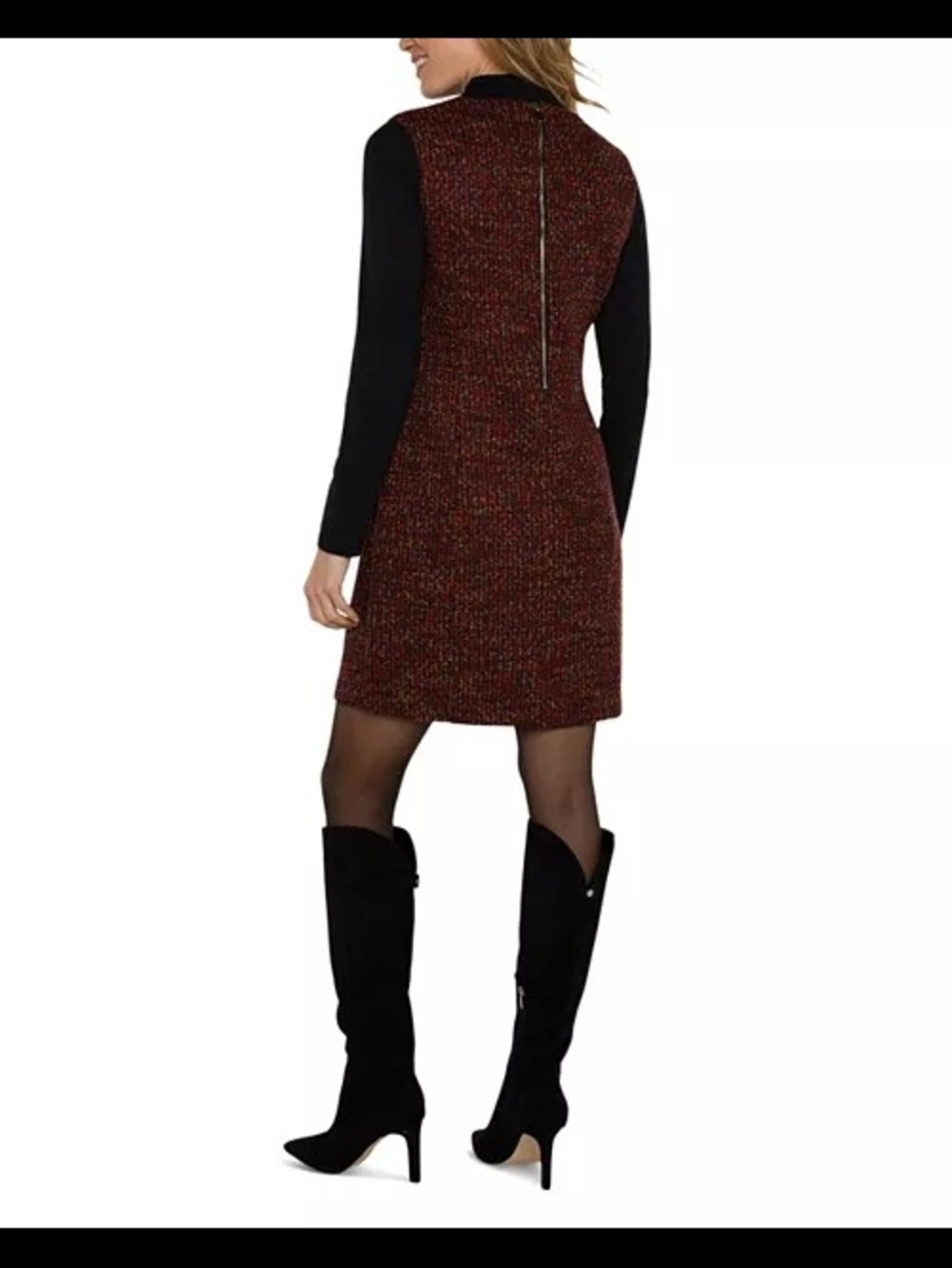 Liverpool Burgundy Tweed Mini Shift Dress - Picture 4 of 13